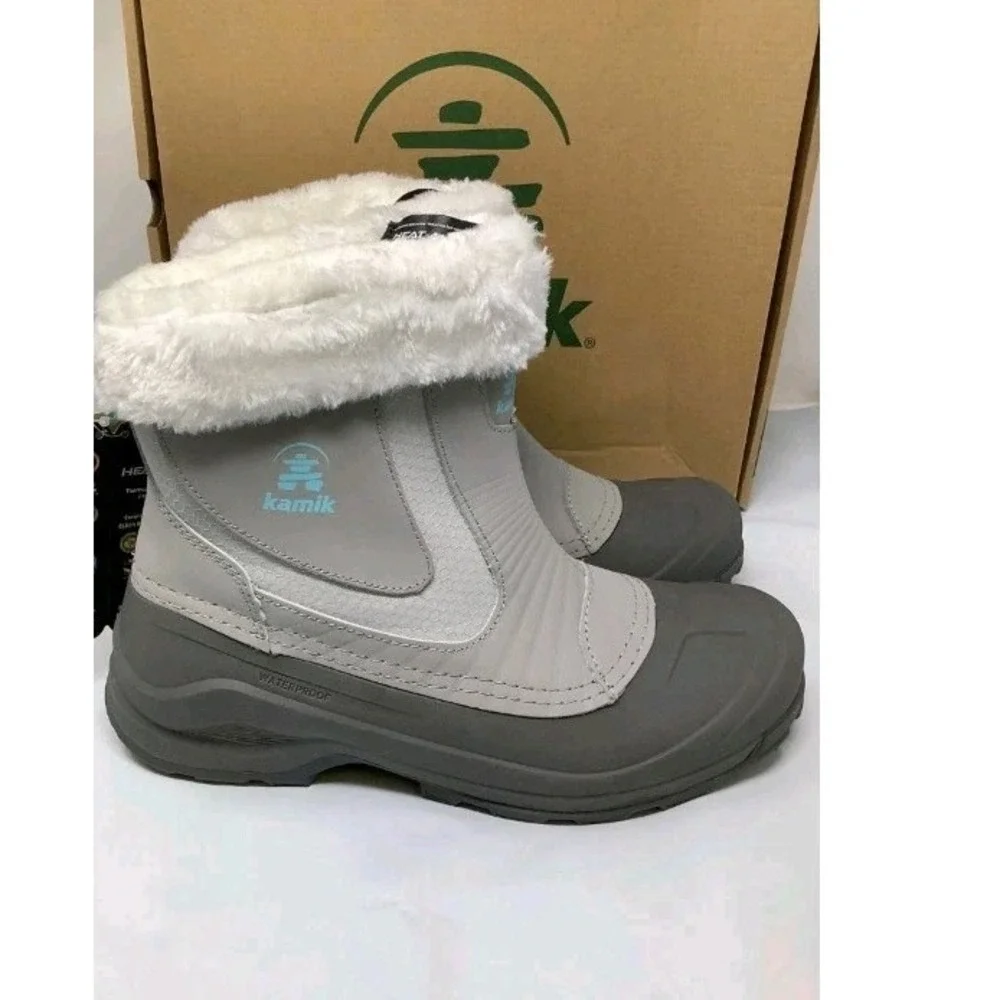 Kamik Iceland Zip Women Winter Boots Light Grey Waterproof Insulated WK2610 LGY